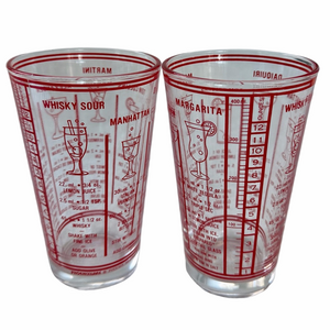 Vintage Libbey Mid Century Cocktail Recipe Printed Glasses Red Set of 2 EUC